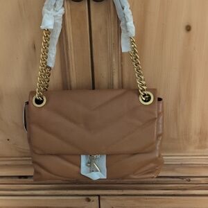 Rebecca Minkoff Brown Quilted Shoulder Bag with Gold Chain